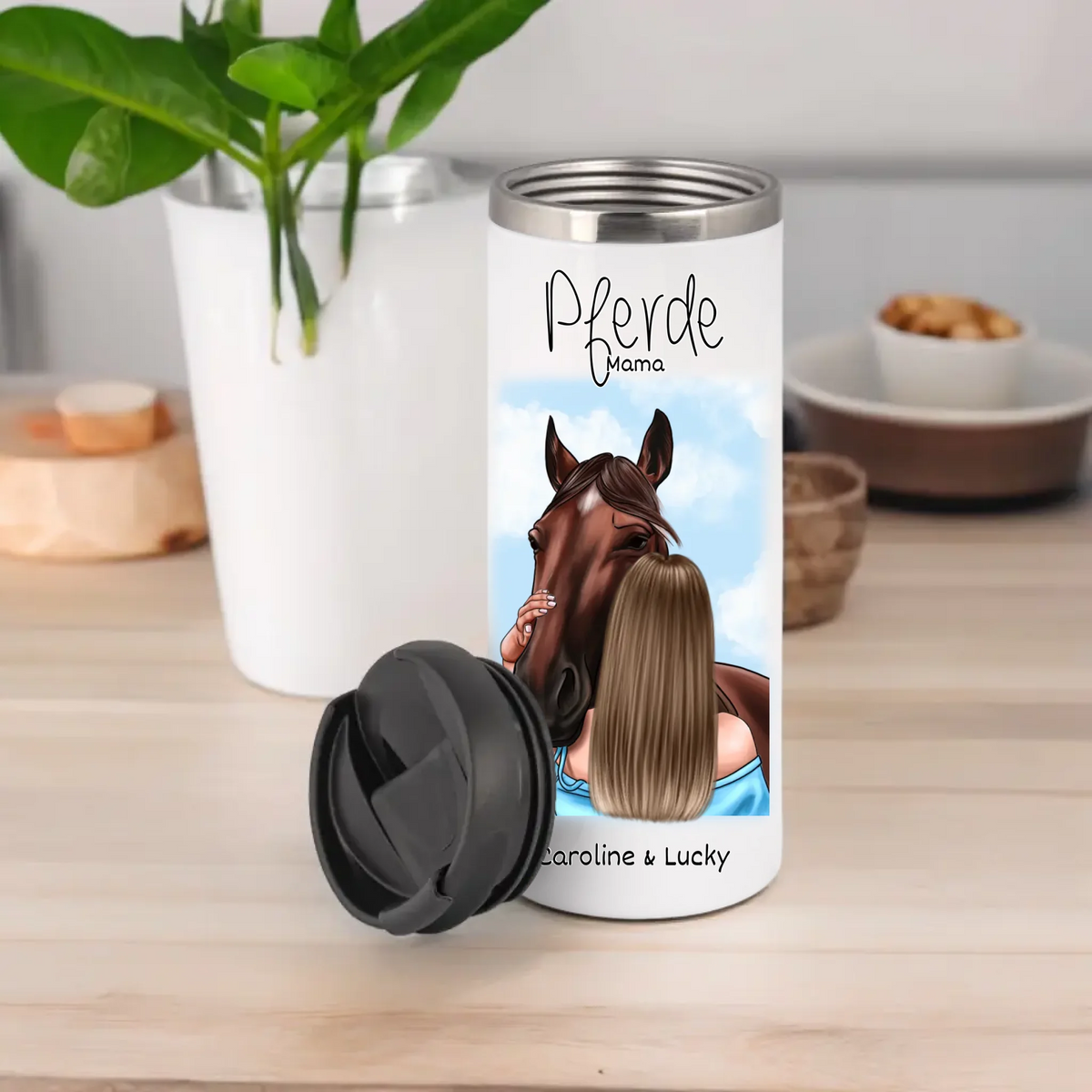 Frau mit Pferd Tasse / Thermobecher