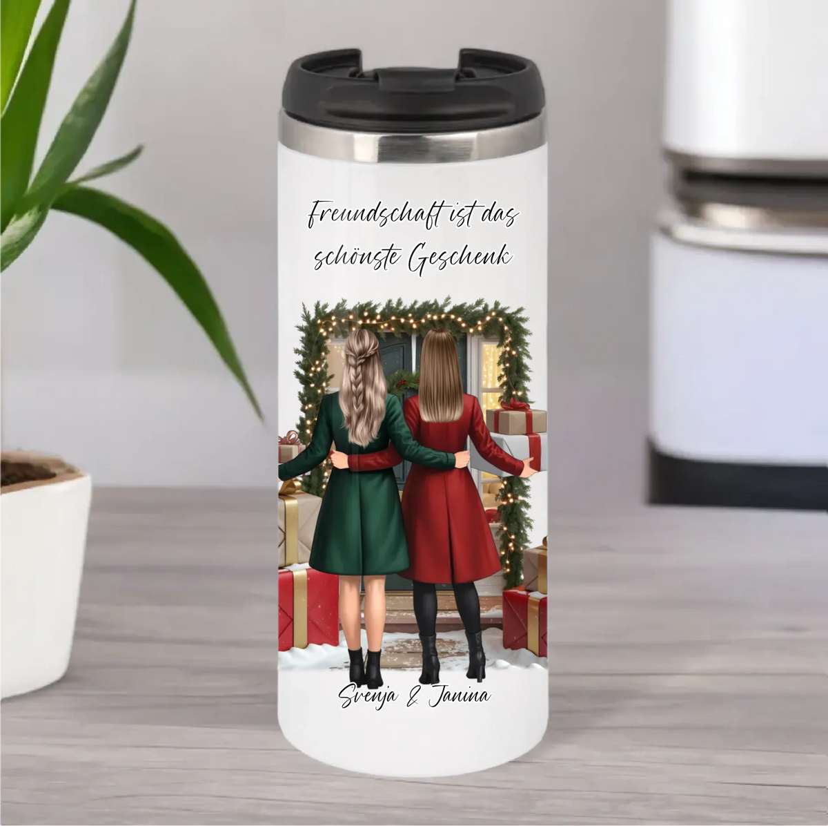 Winter Freundinnen mit Geschenk Tasse