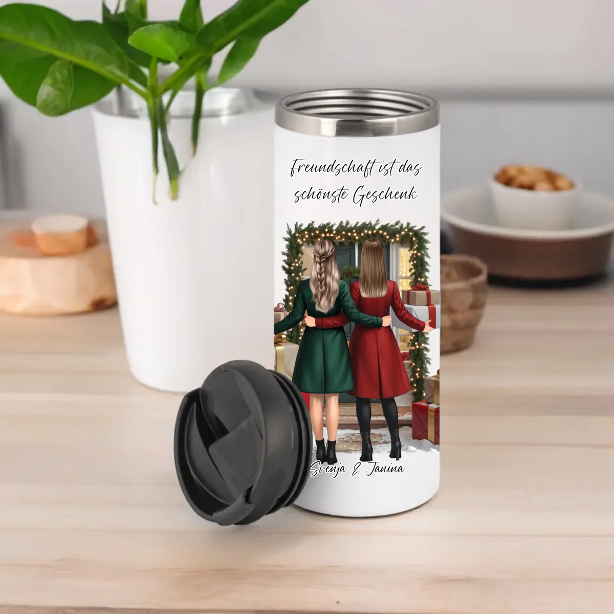 Winter Freundinnen mit Geschenk Tasse