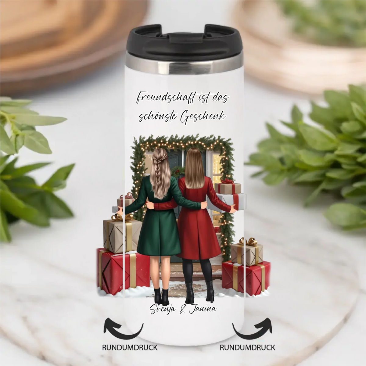 Winter Freundinnen mit Geschenk Tasse